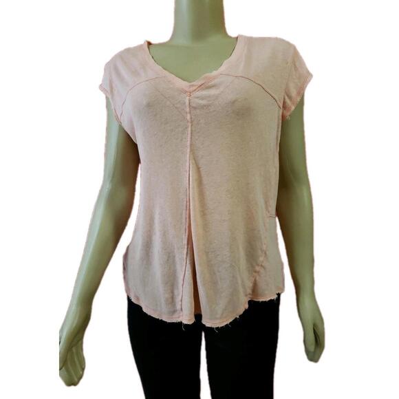 We The Free People Sz XS Peach Linen Blend Cap Sleeve Raw Edge Women's Top NEW - Picture 3 of 8